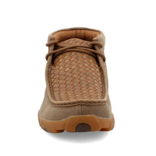 A men's tan moccasin with woven outs, featuring the Men's Twisted X Bomber MDM0033 design replaces the product in the sentence.