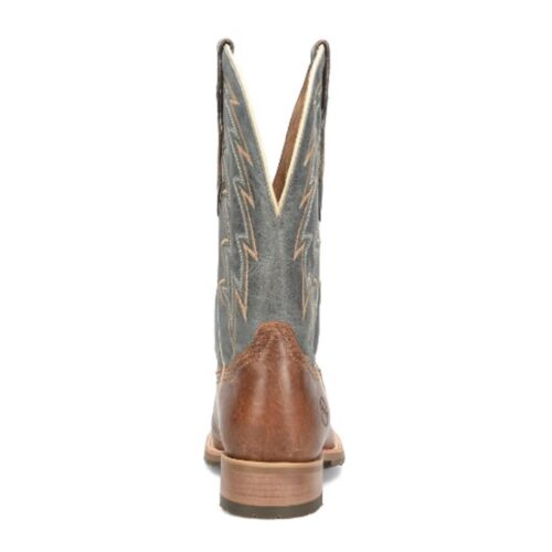 A pair of Men's Double H Leland DH7026 cowboy boots in tan and blue.