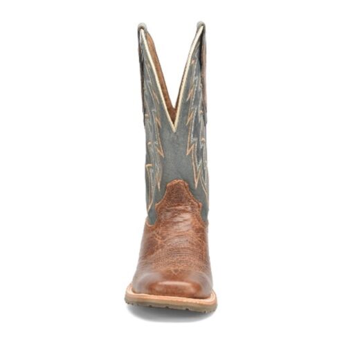 A pair of Men's Double H Leland DH7026 cowboy boots in tan and blue.