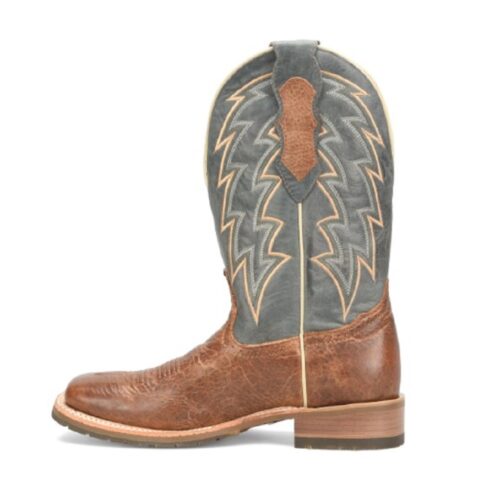 Men's Double H Leland DH7026, a cowboy boot with a blue and brown design.