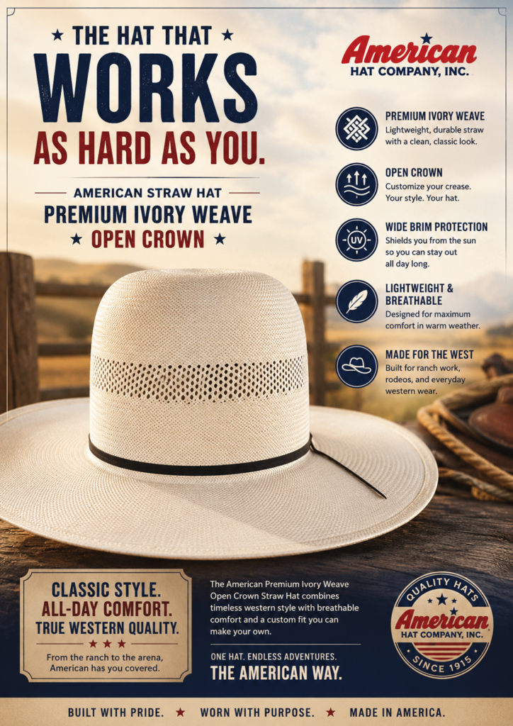 American Straw Hat Open Crown 7104