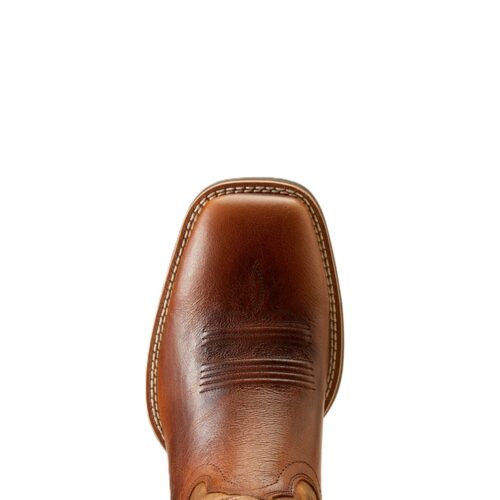 Close-up of brown leather boot toe.