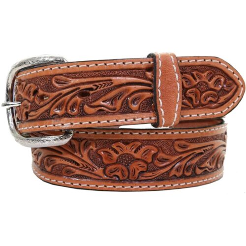 Men's Natural Floral Tooled Belt B578