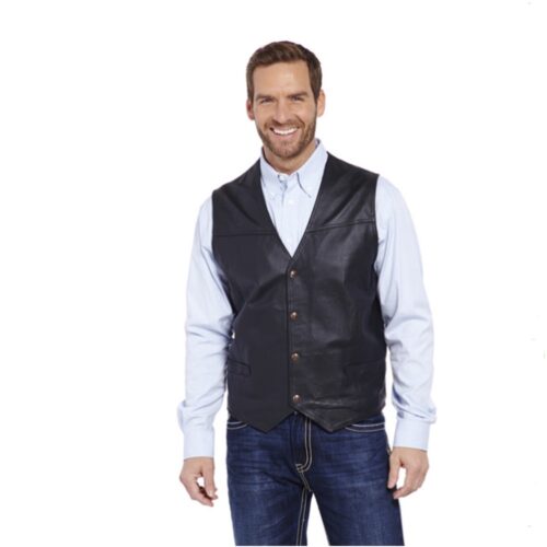 Men's Snap Black Leather Vest