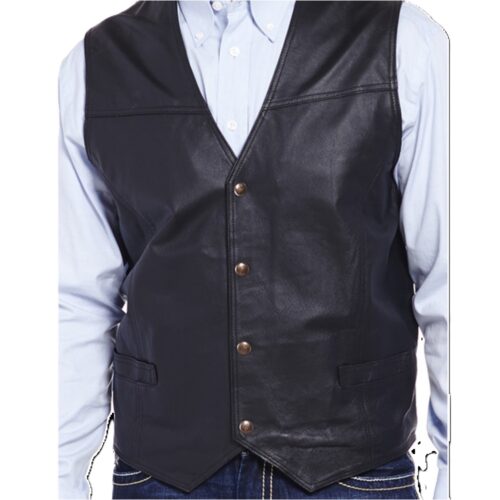 Men's Snap Black Leather Vest