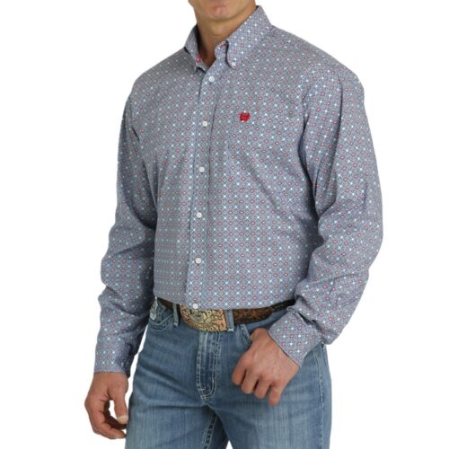 Cinch Men's Blue LS Medallion Print Shirt