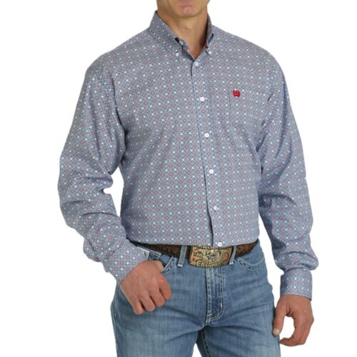 Cinch Men's Blue LS Medallion Print Shirt