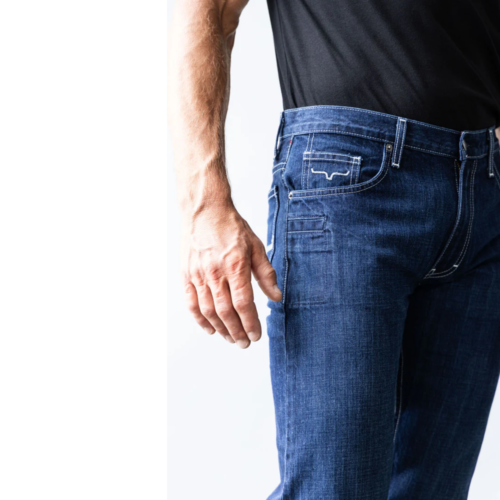 Close up of a man's hand and jeans.