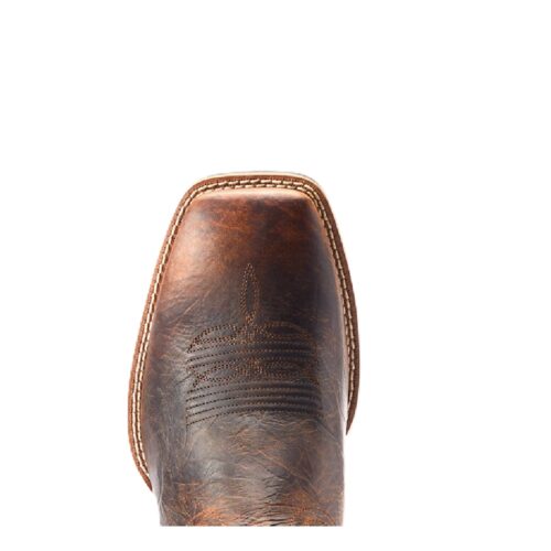 Brown leather cowboy boot top view.