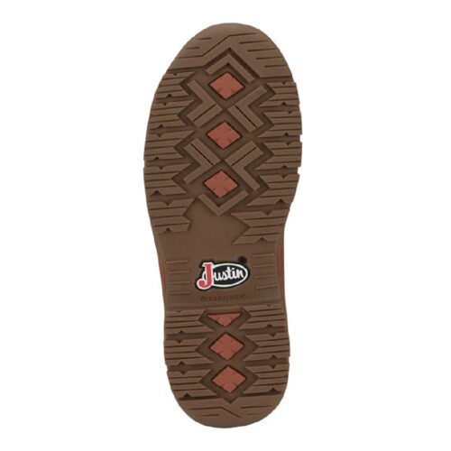 Brown leather boot sole with Justin logo.