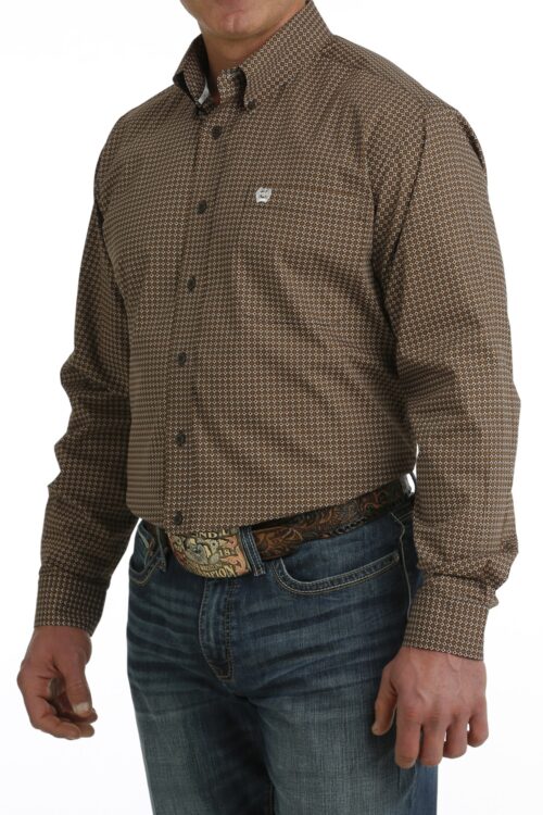 Cinch Men's LS Brown Geo Print Shirt