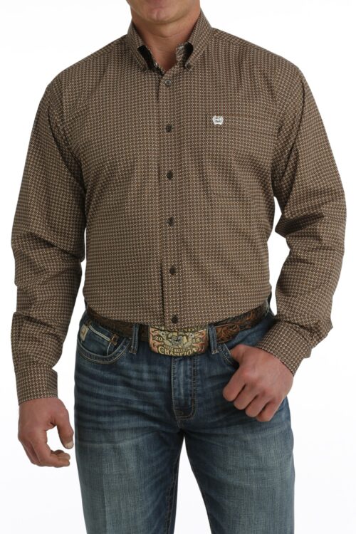 Cinch Men's LS Brown Geo Print Shirt