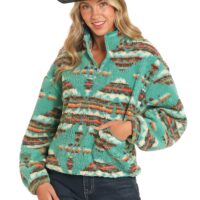 Ladies Rock n Roll Turquoise Aztec Sherpa