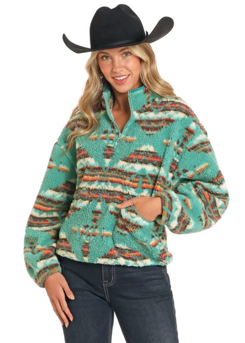 Ladies Rock n Roll Turquoise Aztec Sherpa