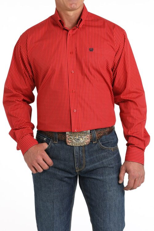 Cinch Men's LS Red Button Down Shirt