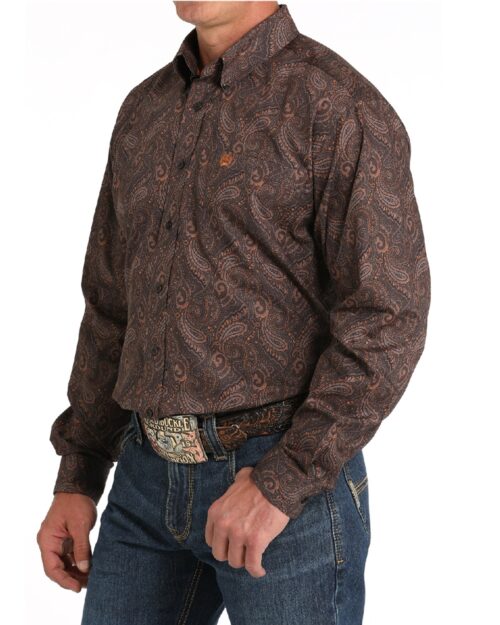 Cinch Men's Brown Paisley Print Long Sleeve Shirt