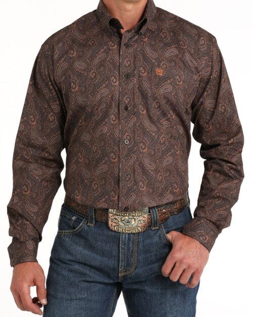 Cinch Men's Brown Paisley Print Long Sleeve Shirt