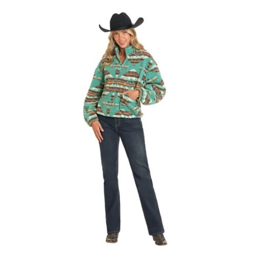 Ladies Rock n Roll Turquoise Aztec Sherpa