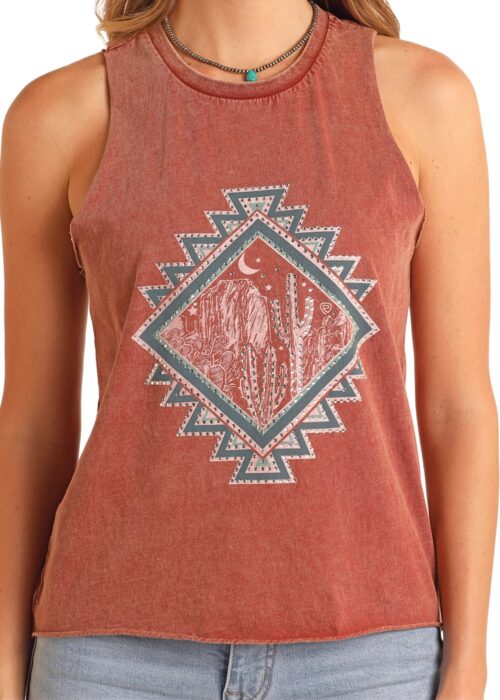 Rock N Roll Sleeveless Rhinestone Studded Tee