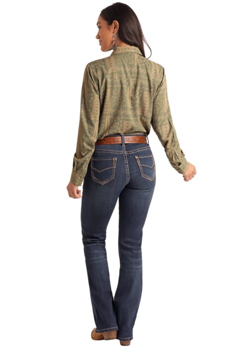 Panhandle Slim Women's Olive Paisley Patchwork Snap Shirt