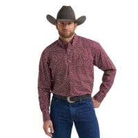Wrangler Men's LS George Strait Wine Paisley Shirt