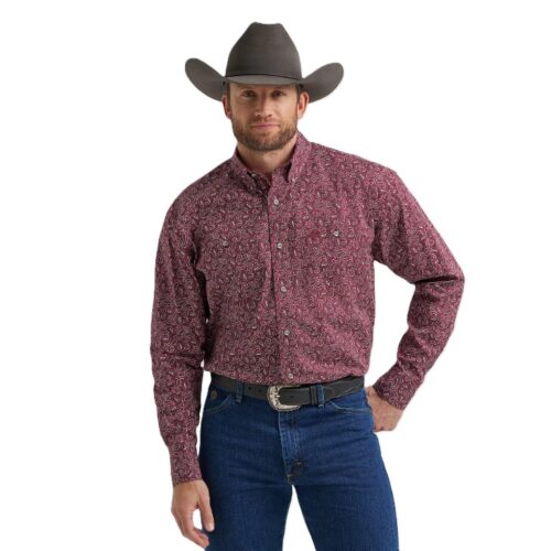 Wrangler Men's LS George Strait Wine Paisley Shirt