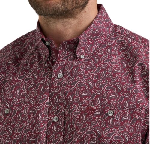 Wrangler Men's LS George Strait Wine Paisley Shirt