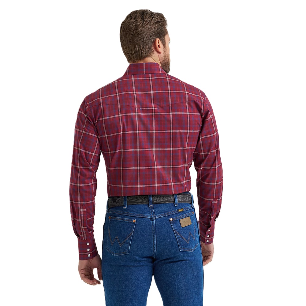 Wrangler Men's LS Wrinkle Resistant Garnet Plaid