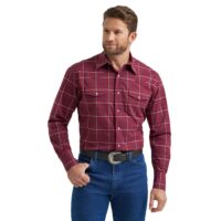 Wrangler Men's LS Wrinkle Resistant Garnet Plaid