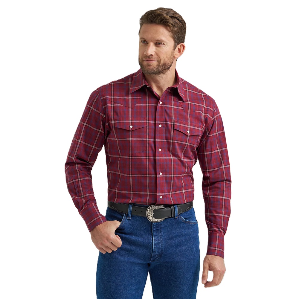 Wrangler Men's LS Wrinkle Resistant Garnet Plaid