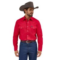 Wrangler Red Firm Finish Twill Western Snap Work Shirt