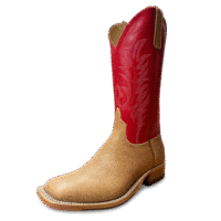 Anderson Bean boots, men's western boots, bull tan shrunken shoulder, cherry red upper, handcrafted boots, USA made boots, wide square toe boots, hybrid sole boots, cowboy boots, riding boots, ranch boots, durable western footwear, premium leather boots