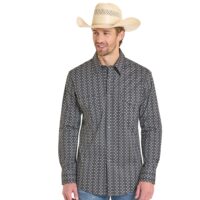 Rock n Roll Men's Long Sleeve Black Geometric Print Shirt