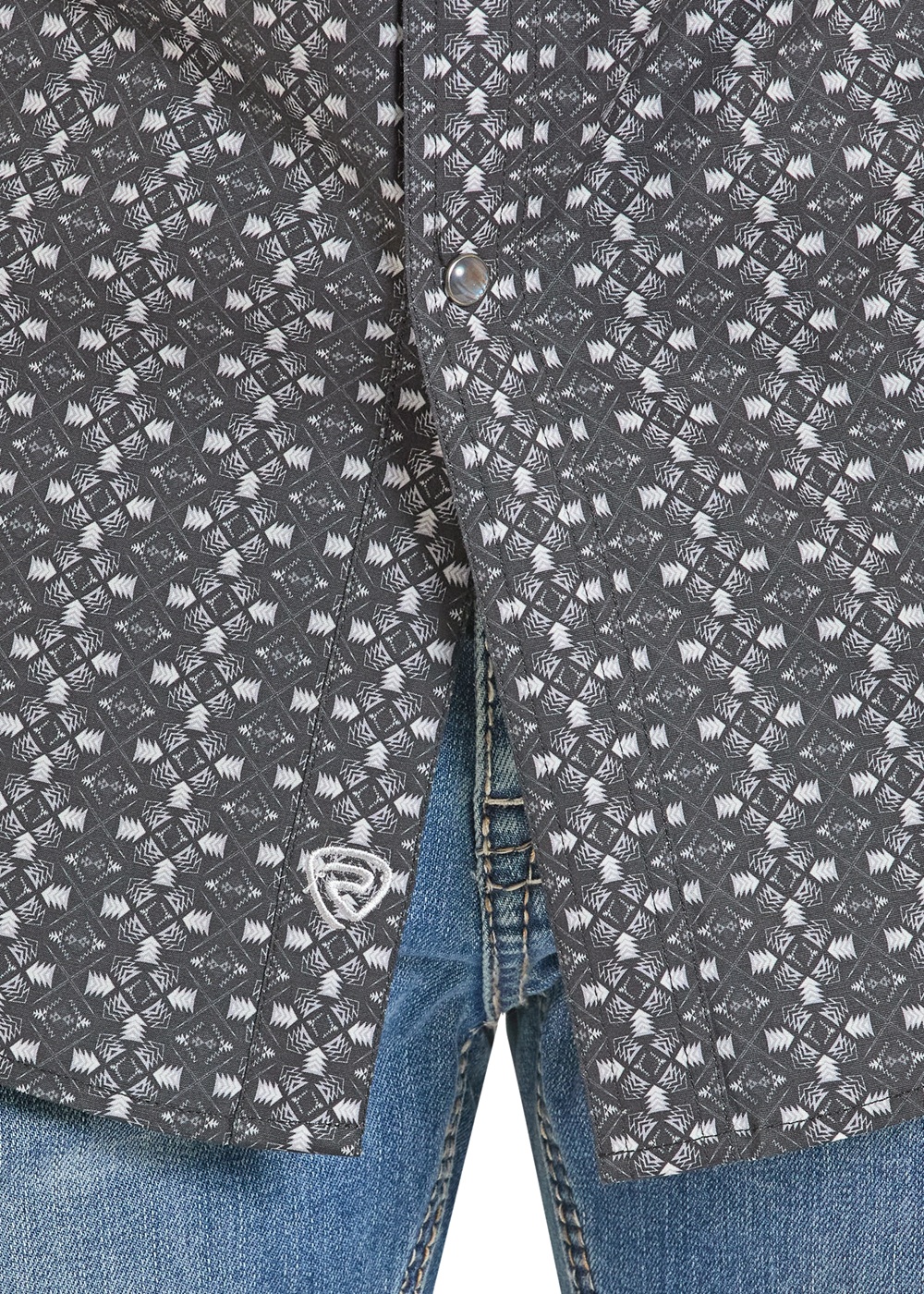 Rock n Roll Men's Long Sleeve Black Geometric Print Shirt - Image 2