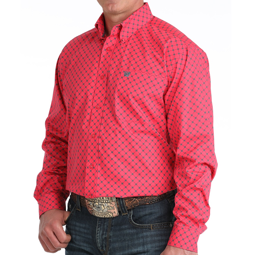 Cinch® Men’s Long Sleeve Red Geometric Button Shirt