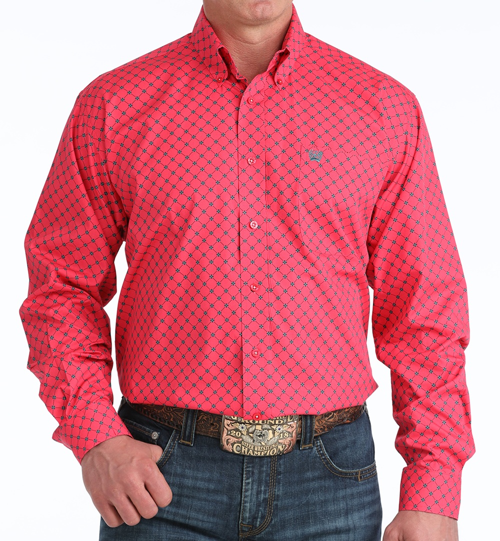 Cinch® Men’s Long Sleeve Red Geometric Button Shirt
