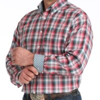 Cinch Men's Classic Fit LS Red/Gray Plaid Shirt MTW1106047