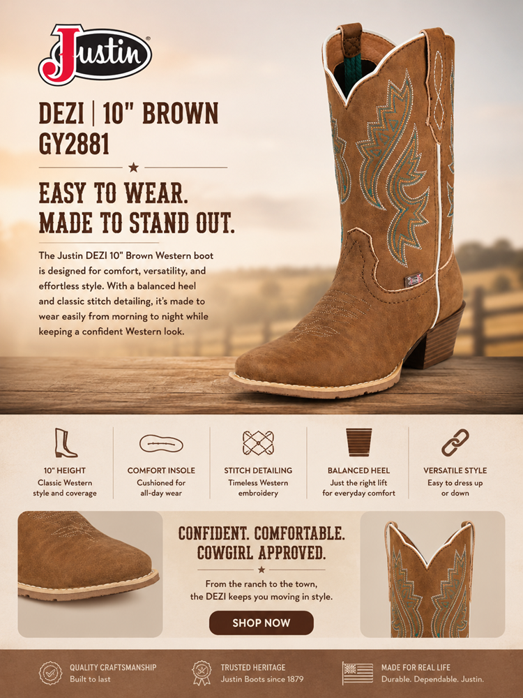 Justin Ladies Justin Ladies Boot Brown DEZI GY2881Boot Brown DEZI GY2881