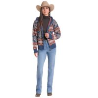 Rock & Roll Women's Blue Aztec Hooded Zip-Up Sweater