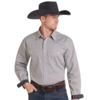 Rock & Roll Men's Grey Geo Print Western Snap Shirt