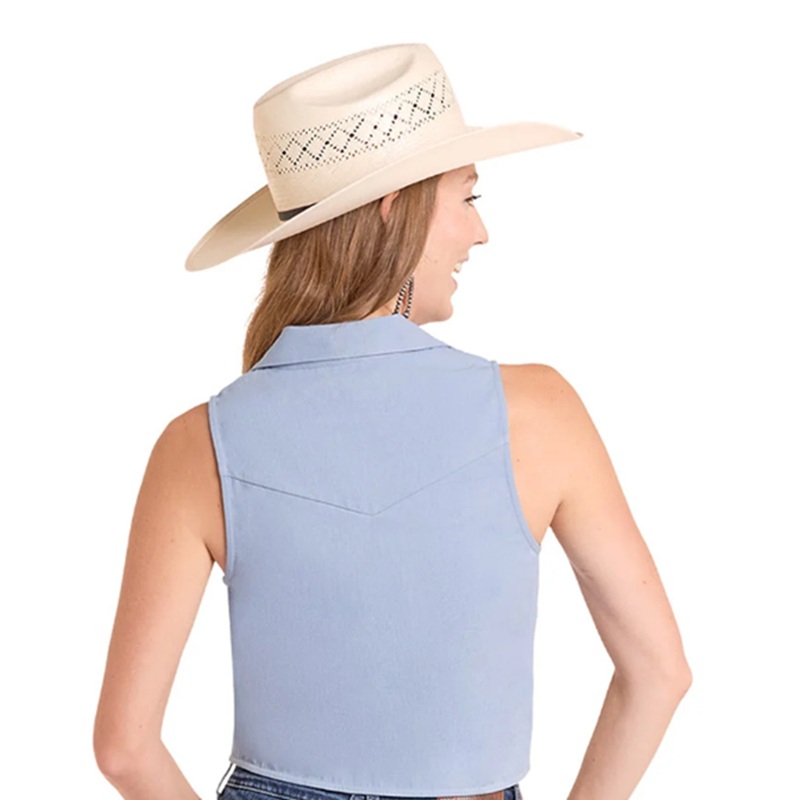 Roll Denim Women's Blue Embroidered Zip-Up Vest – LW98T08832 - Image 3