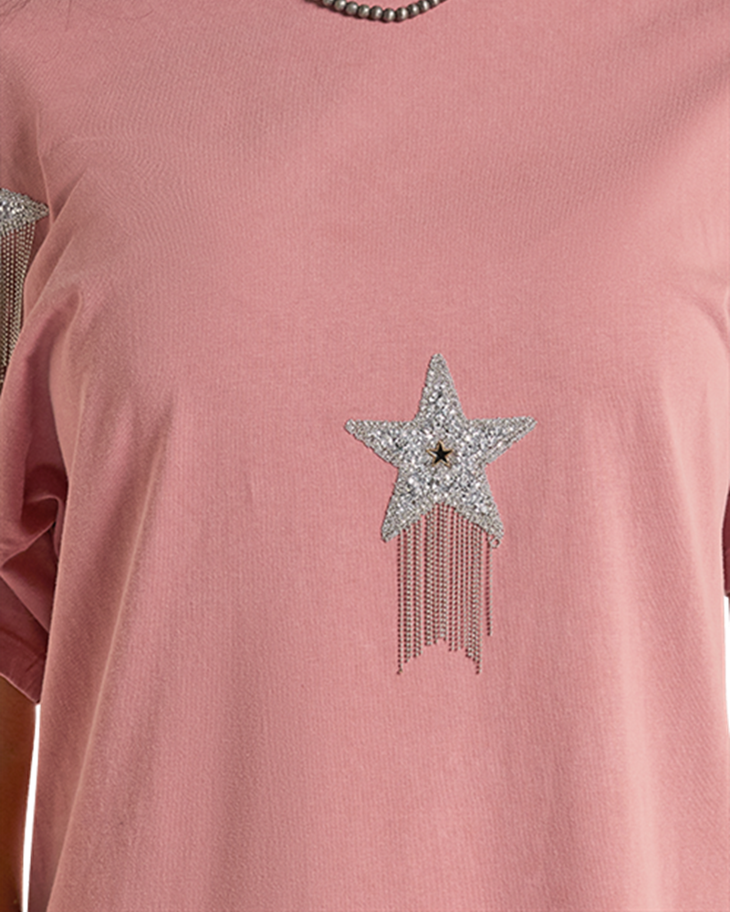 Rock & Roll Denim Women's Coral Rhinestone Star Dress