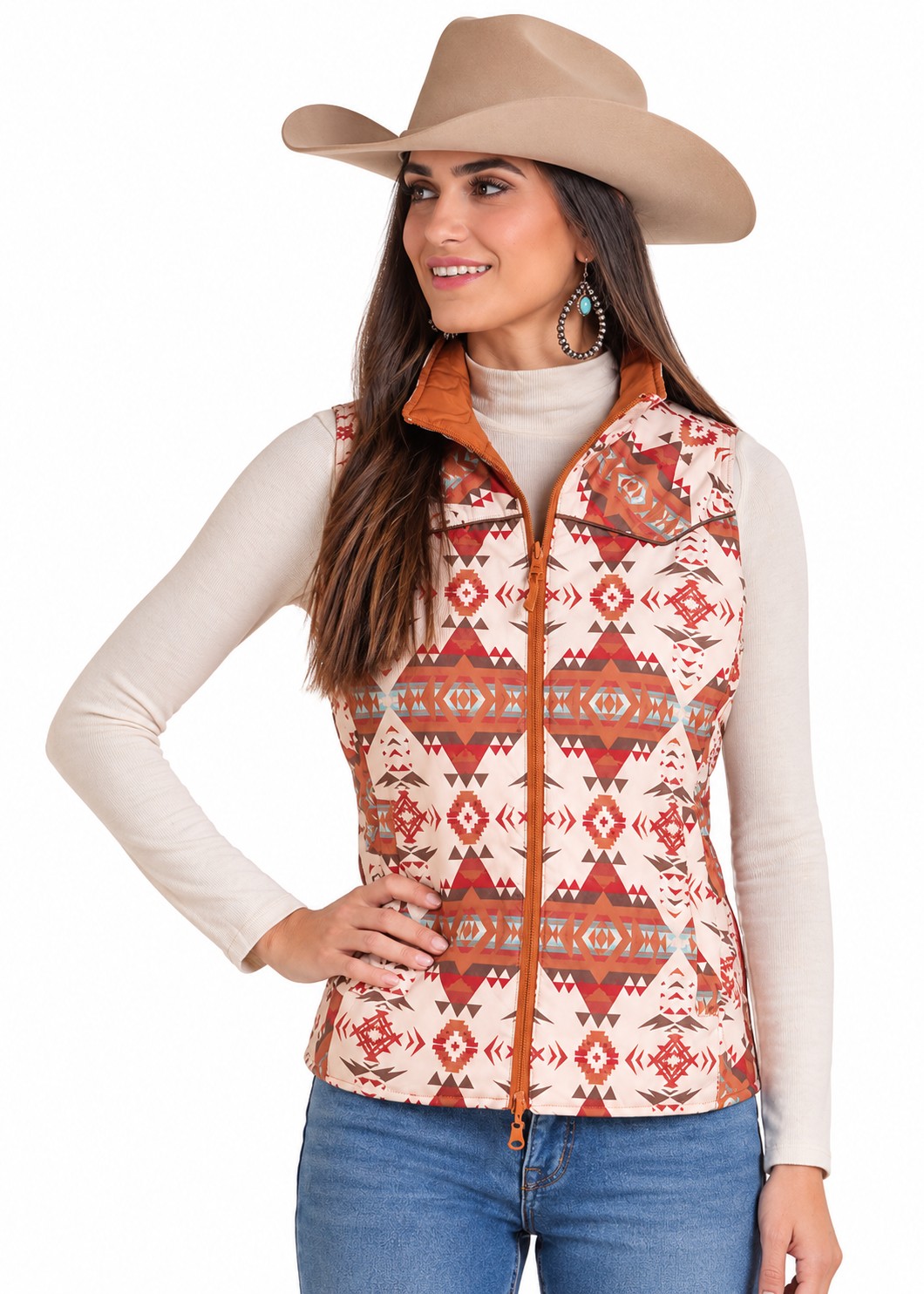 Rock & Roll Denim Women’s Reversible Quilted Aztec Vest - Image 2