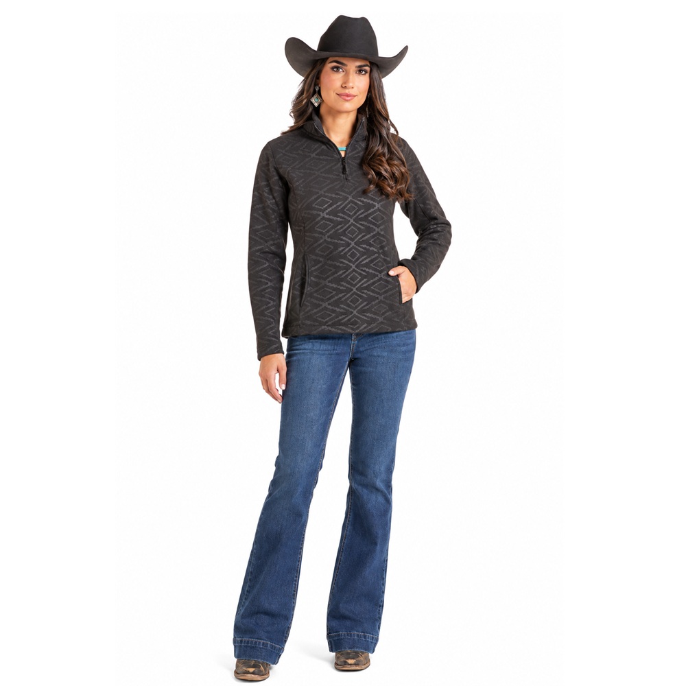 Rock & Roll Denim Women's Black Aztec Quarter-Zip Pullover – DW91C09252 - Image 2